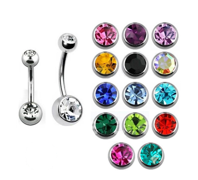 Double Gem Belly Bar Navel Piercing Surgical Steel with CZ Gems eBay